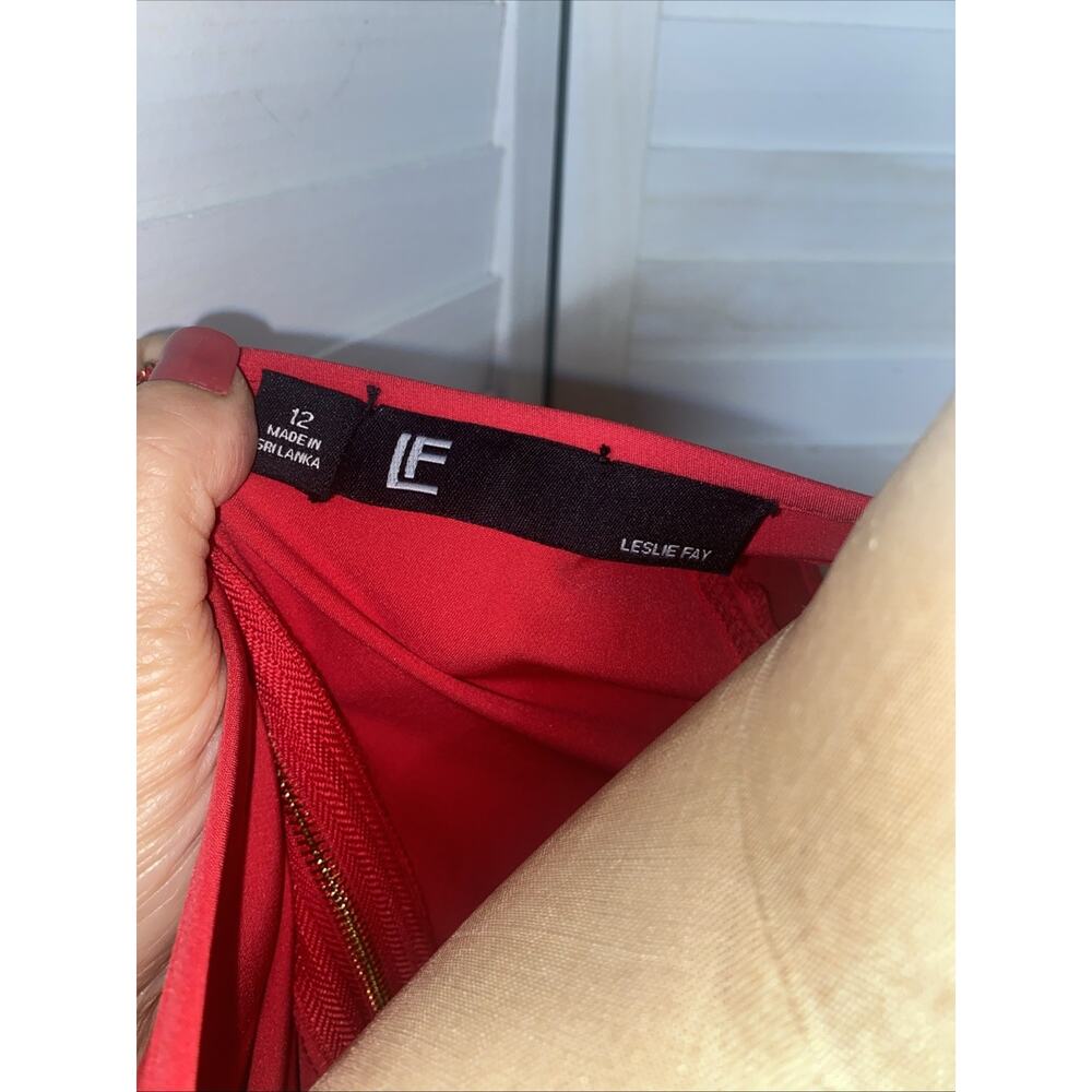 Leslie Faye Dress 12 Large Red Pink Fit& Flare Aline Sleeveless Poly Blend - Picture 8 of 10